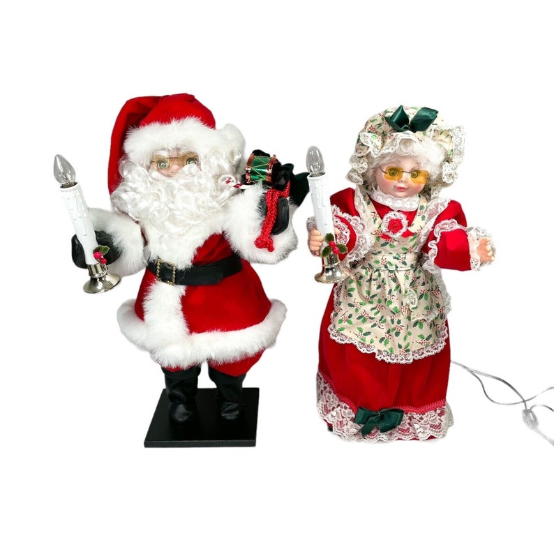 Vintage Noma Christmas Animatronic Mr & Mrs Claus Figures, W/ Boxes