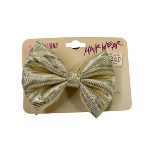 Vintage 80s Gold Bow Hair Barrette Clip- Illuminations Hair Wear- NOS- vintage hair accessories