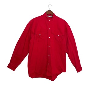 Vintage Slammers Western Wear Red Button Down Long Sleeve- Men’s Size L- vintage clothing- vintage fashion- western wear- cowboy