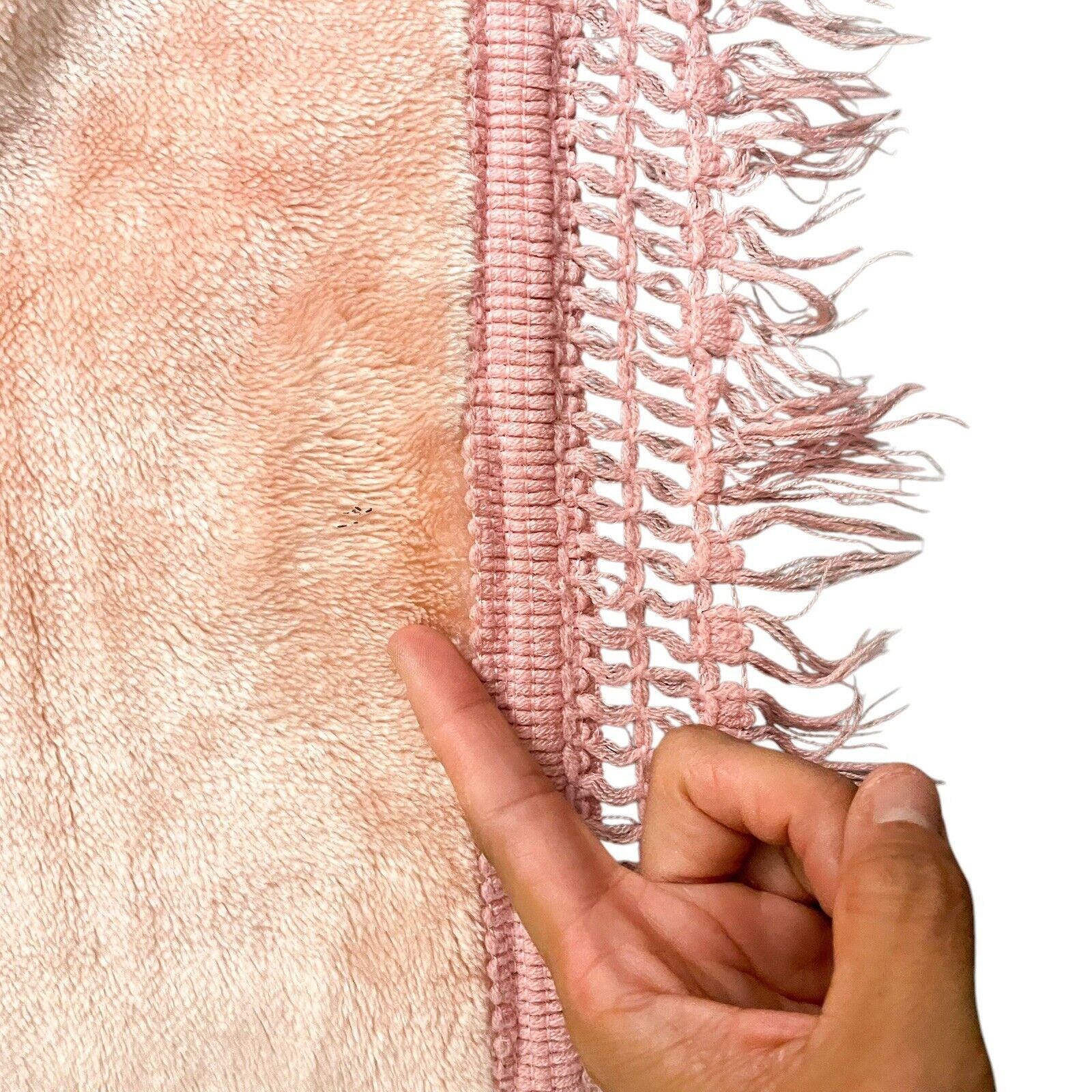 Vintage Novatex? Plush Baby Crib Blanket Beige Pastel Pink Crochet