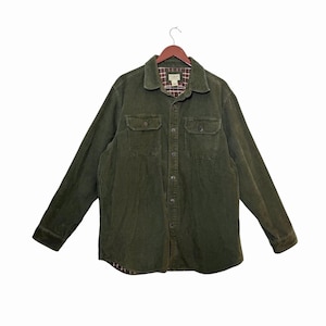 LL Bean Men's Green Corduroy Plaid Lined Button Up Shirt Size Large Regular