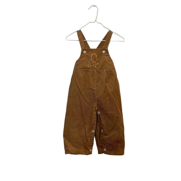 Vintage JCPenney Toddler Time Brown Corduroy Bibs Overalls-lamb- Toddler Size 2- vintage clothing- vintage fashion