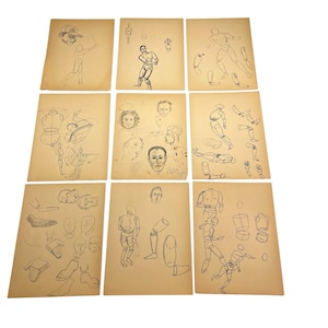 Lot Of 9 VTG Academic Figure Study Drawing Pencil Sketches Human Figure Portrait collectible art sketches