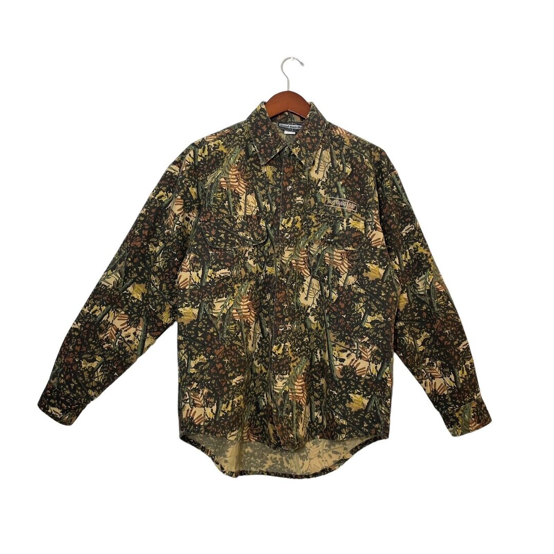 VTG Grand Slam Gear Bushlan Camo Hunting Shirt Long Sleeve Button 