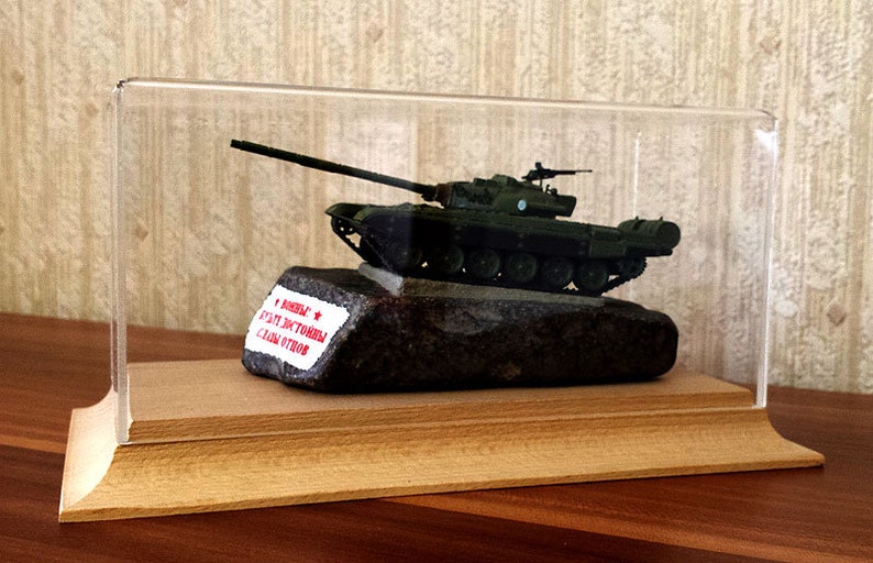 Display case box showcase on wooden base for tank models in Etsy