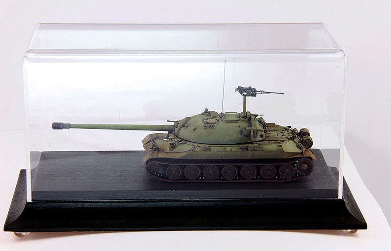 Display case box showcase on wooden base for tank models in Etsy