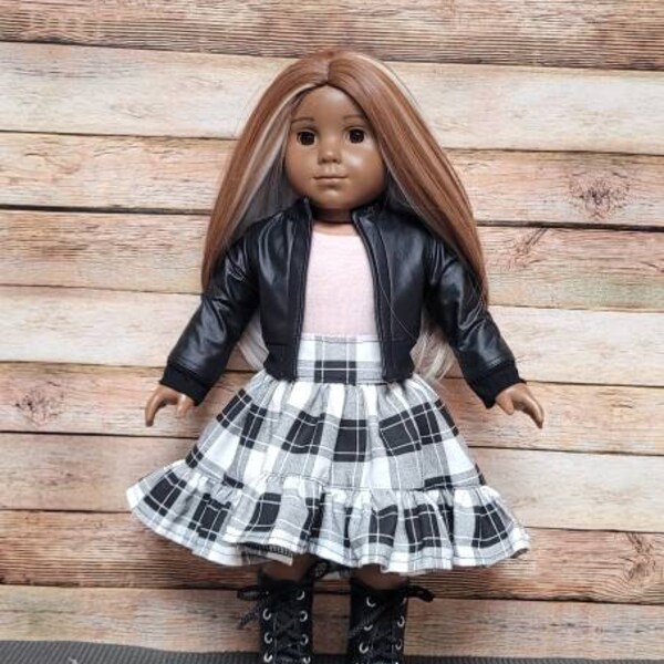 18 inch doll clothes- 18 inch doll pleather jacket-   Custom handmade fits popular 18 inch dolls. Coats for 18 inch dolls.