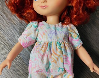 16 inch doll clothes. Short sleeve romper outfit, fits dolls such as disney animators. Animator doll summer clothes. Colorful zebra print