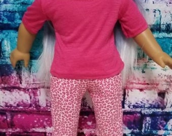 Handmade 18 Inch Doll Clothes: Pink Leopard Capri Set