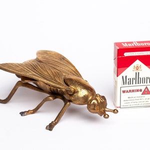 Vintage Tobacciana Ashtray brass smoke decor fly insect wasp Hollywood regency Gift for smoker Trinket box flip top Metal House fly ashtray