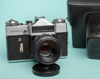 Vintage camera Zenit-E Rangefinder film retro camera Lens Helios-44-2 Birthday Gift for photographer him photo prop Soviet camera