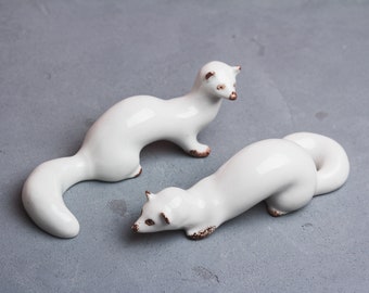 Stoat figurine Soviet Vintage porcelain weasel statue Easter table decor Miniature animal statue Woodland Gift sculpture Ermine totem