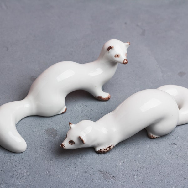 Stoat figurine Soviet Vintage porcelain weasel statue Easter table decor Miniature animal statue Woodland Gift sculpture Ermine totem