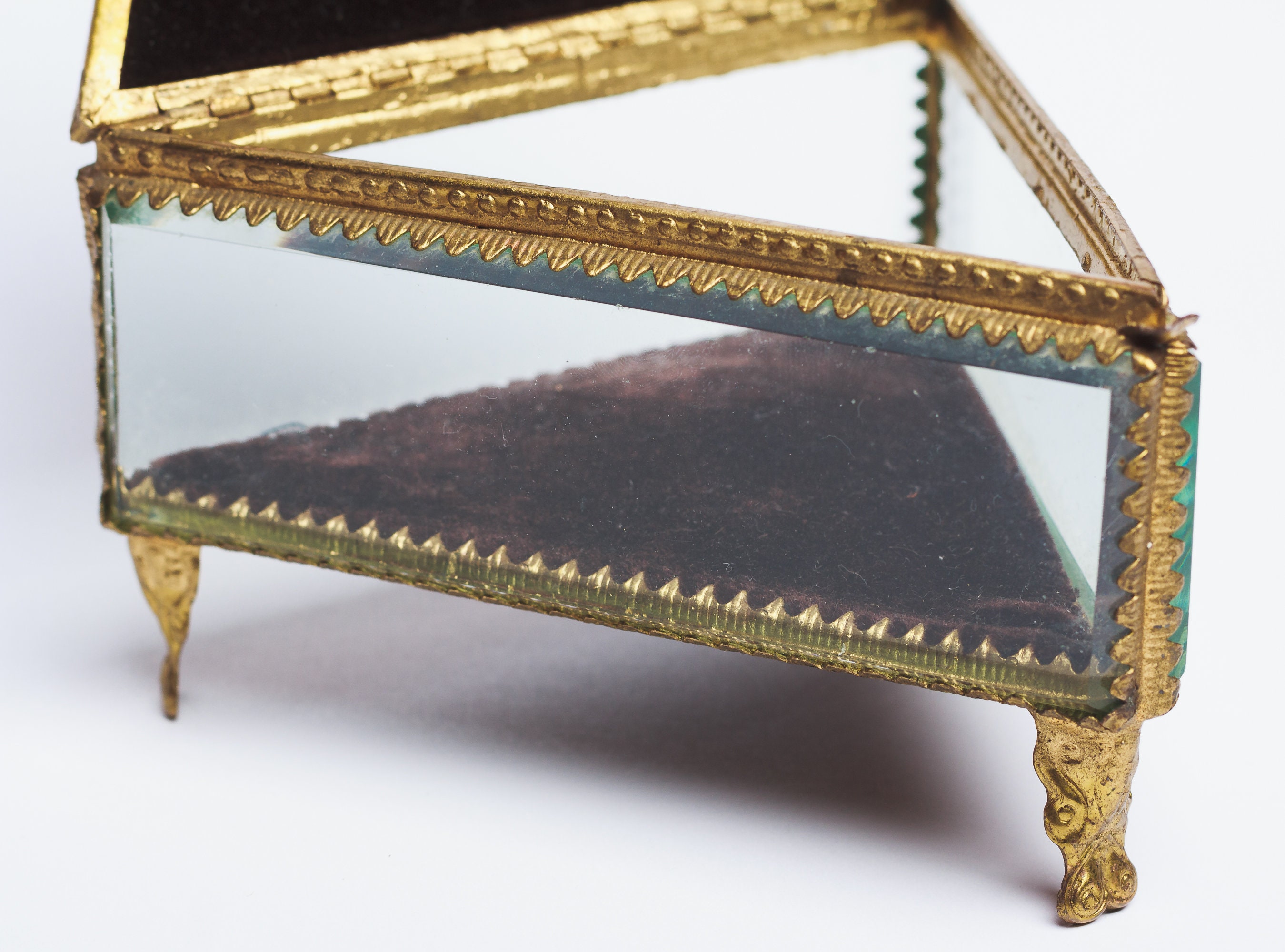 Triangular Jewelry Box Glass Triangle Box Vintage Curio Box Keepsake Ring Box Geometric ...