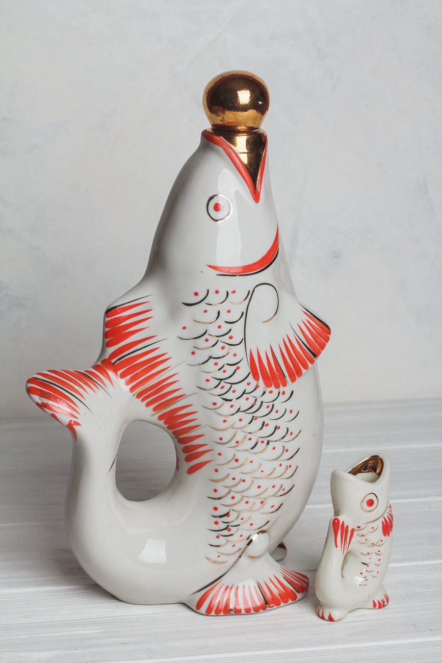 Fish Decanter Soviet Drinking Set Porcelain Fish Carafe Vodka Etsy