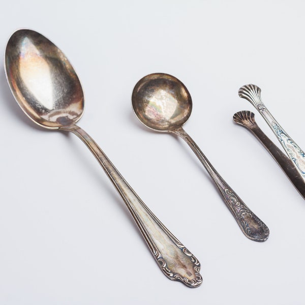 Set of 3 Vintage German Antique Tarnished Silverplate Cake Server  with rose Food Photography Props Dainty pastry pie lift Server