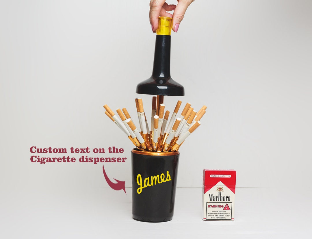 old fashioned cigarette holder name Vintage Bottle Cigarette Dispenser, Custom Text Gift for Smoker