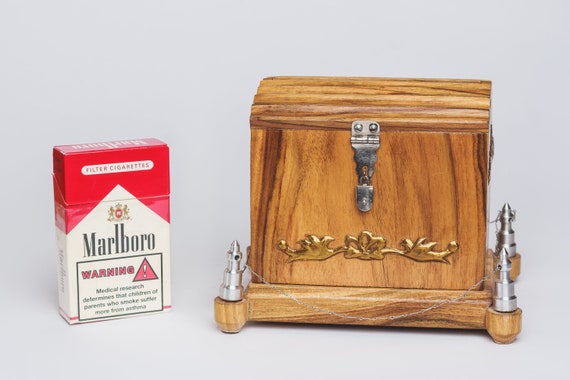 cigarette storage box Cigarette Case Wood Vintage Tobacciana Trinket Box Soviet Cigarette Holder  Gift for Smoker Man Storage Box Rustic Home Decor Woodwork Case