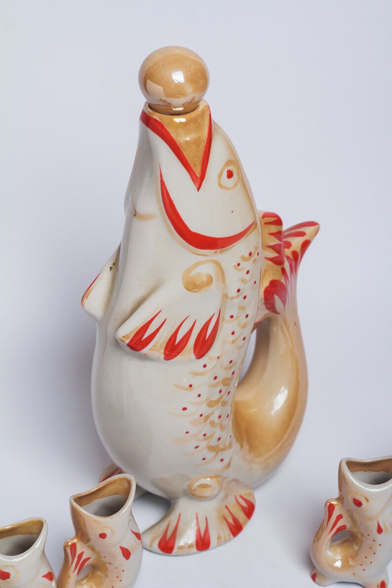 Fish Decanter Soviet Drinking Set Porcelain Fish Carafe Vodka Etsy