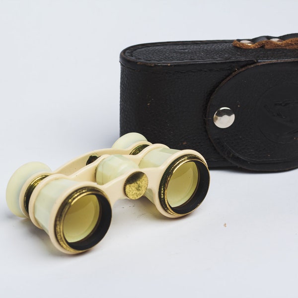 Opera glasses Vintage red soviet small Theater or Opera Glasses accessory Pocket Binoculars in original leather holder