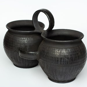 Dusty pottery vessel twins pot Black double clay pot Wabi sabi ceramics vase Confit Pot Rustic Decor for home Farm house decoration image 3