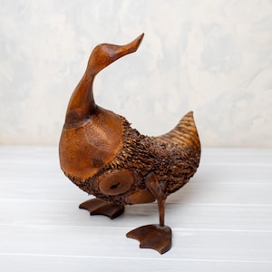 Vintage Hand Carved Wooden Duck Figurine Rustic Animal Bird Decor Vintage Housewarming Gift