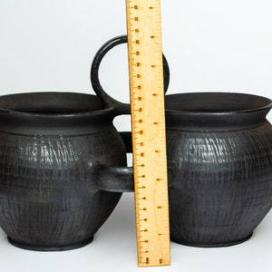 Dusty pottery vessel twins pot Black double clay pot Wabi sabi ceramics vase Confit Pot Rustic Decor for home Farm house decoration image 4