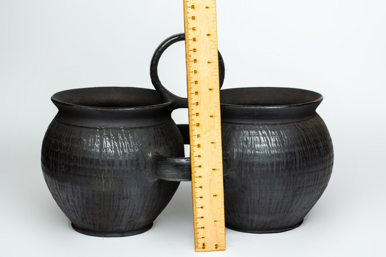 Dusty pottery vessel twins pot Black double clay pot Wabi sabi ceramics vase Confit Pot Rustic Decor for home Farm house decoration image 4