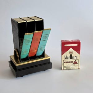 vintage cigarette holder book Wood & Brass Box, Ornate Shape attractive pack Book Themed Cigarette Holder, Mid-20th