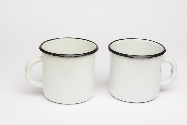 White enamel mug set of 2 UNUSED cups New camping mugs Soviet Etsy