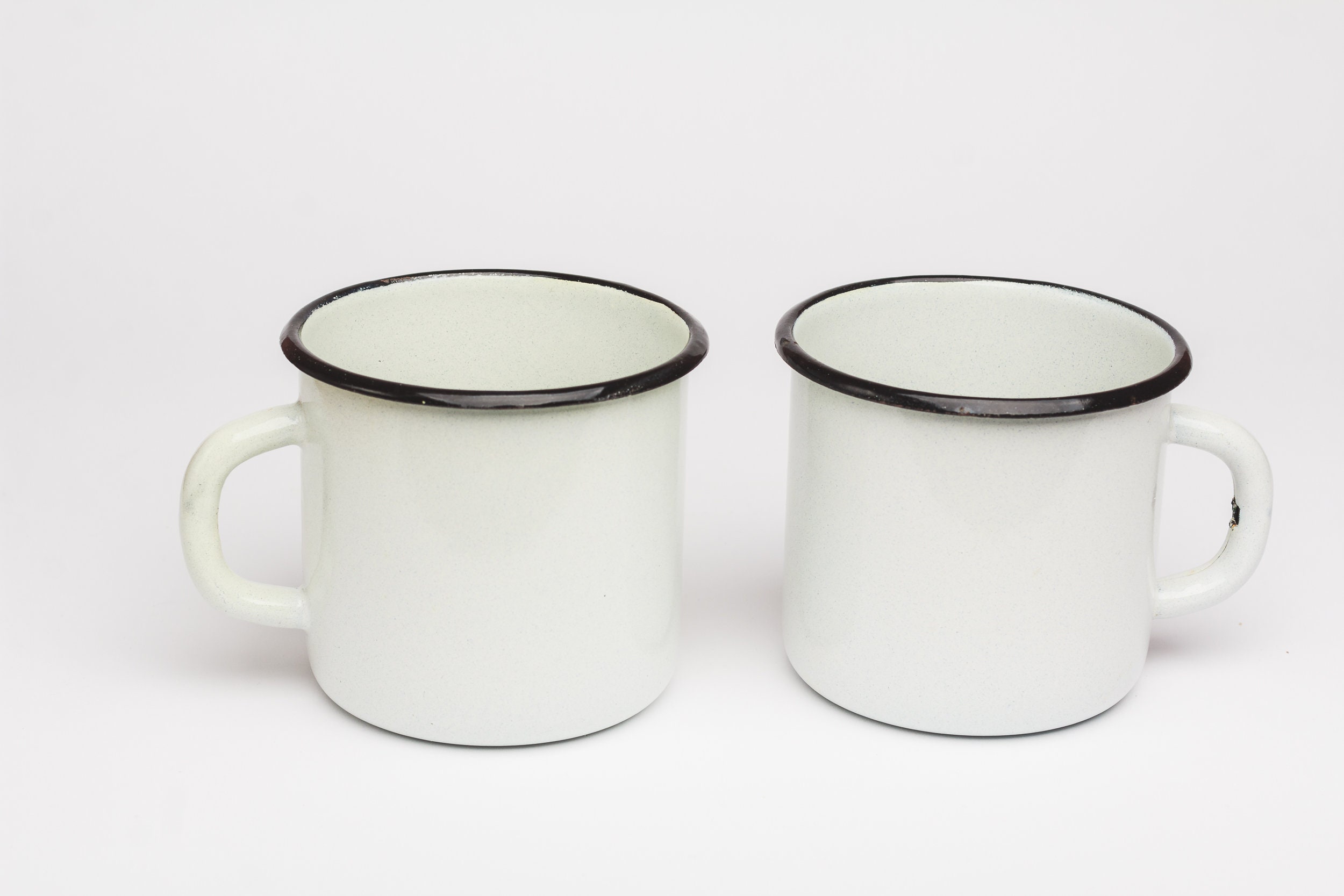White enamel mug set of 2 UNUSED cups New camping mugs Soviet Etsy