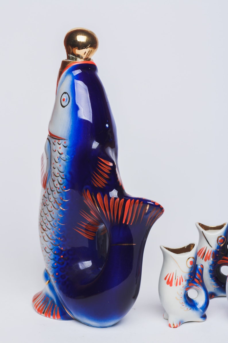 Fish Decanter Rare Gold Soviet Set Porcelain fish Carafe Vodka Etsy