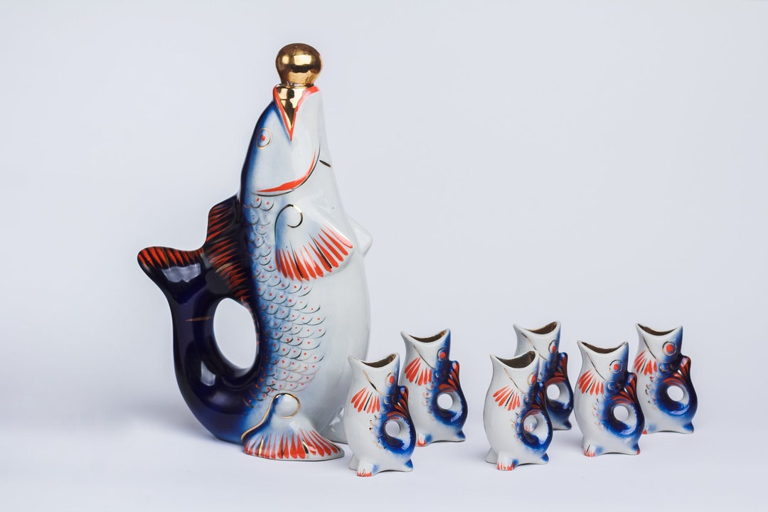 Fish Decanter Ukrainian Drinking Set Porcelain Fish Carafe Vodka