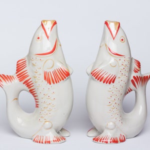 Fish Decanter Ukrainian Drinking Set Porcelain fish Carafe Vodka Whiskey Shot Glasses Christmas gift for him couple Vintage barware