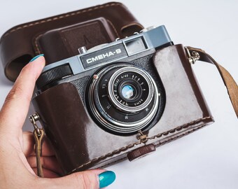 Smena 9 camera Collectible Soviet Russian camera Lomography Camera 35mm Photo Original leather case Gift for photographer Retro photo decor