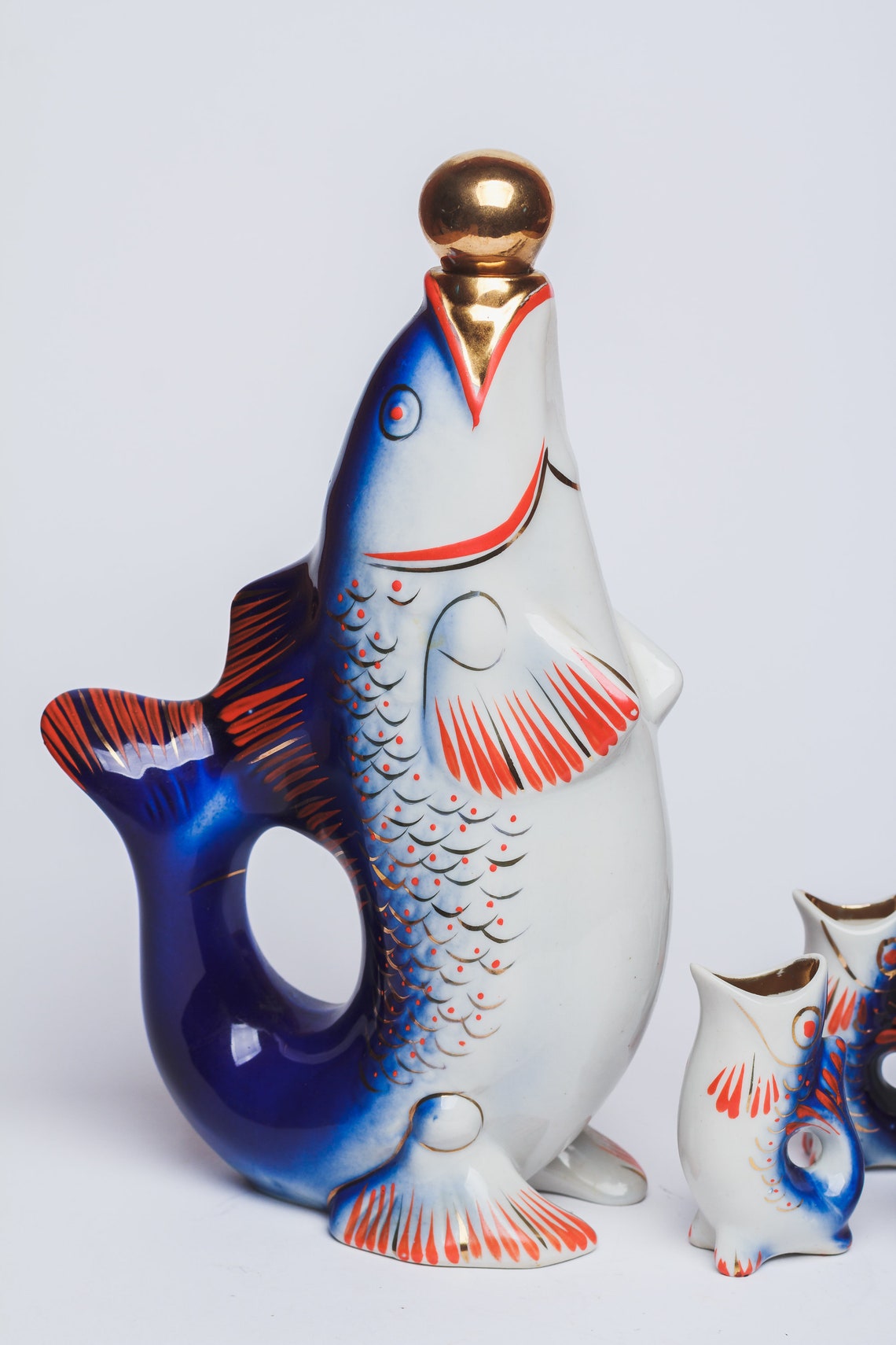Fish Decanter Rare Gold Soviet Set Porcelain fish Carafe Vodka Etsy