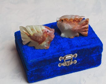 Onyx fish figurine set of 2 Vintage Xmas Christmas Gift Mini marble statue Fish miniature sculpture Onyx Home decor totem for couple