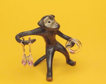 Vintage Bronze Monkey Figurine, Jewelry or Napkin Holder, USSR Decor