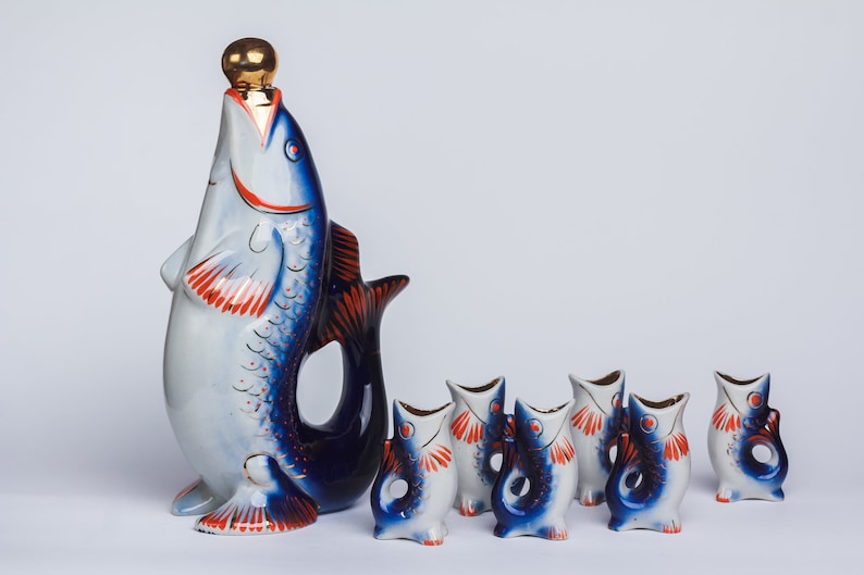 Fish Decanter Soviet Drinking Set Porcelain Fish Carafe Vodka Etsy