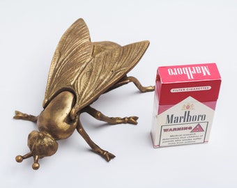 Vintage Tobacciana Ashtray brass smoke decor fly insect wasp Hollywood regency Gift for smoker Trinket box flip top Metal House fly ashtray