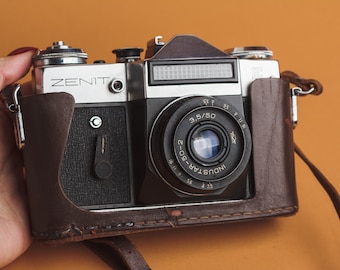 Vintage camera «Zenit-Е» Rangefinder film retro camera Lens «Industar-50» Gift for photographer him Home decor photo prop Soviet camera