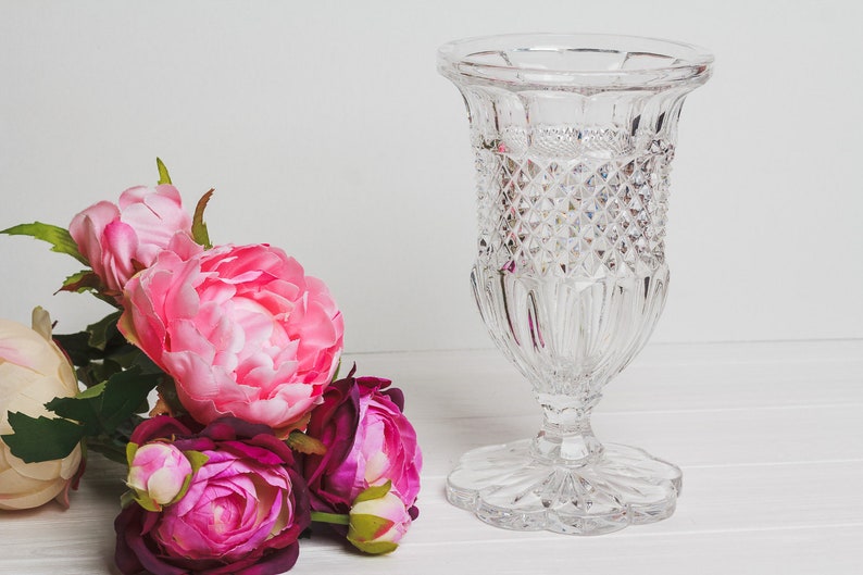 Depression crystal flower vase Red gift for wife vintage High Tall floral Home decor colored glassware Housewarming gift for woman vase