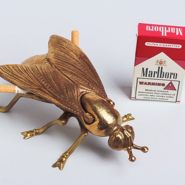 Vintage Brass Fly Ashtray, Tobacciana Smoke Decor Trinket Box Hollywood regency Gift for smoker