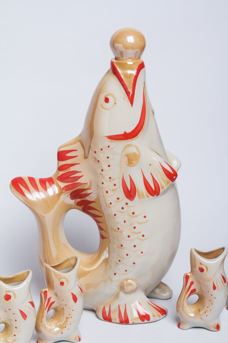 Fish Decanter Soviet Drinking Set Porcelain Fish Carafe Vodka Etsy