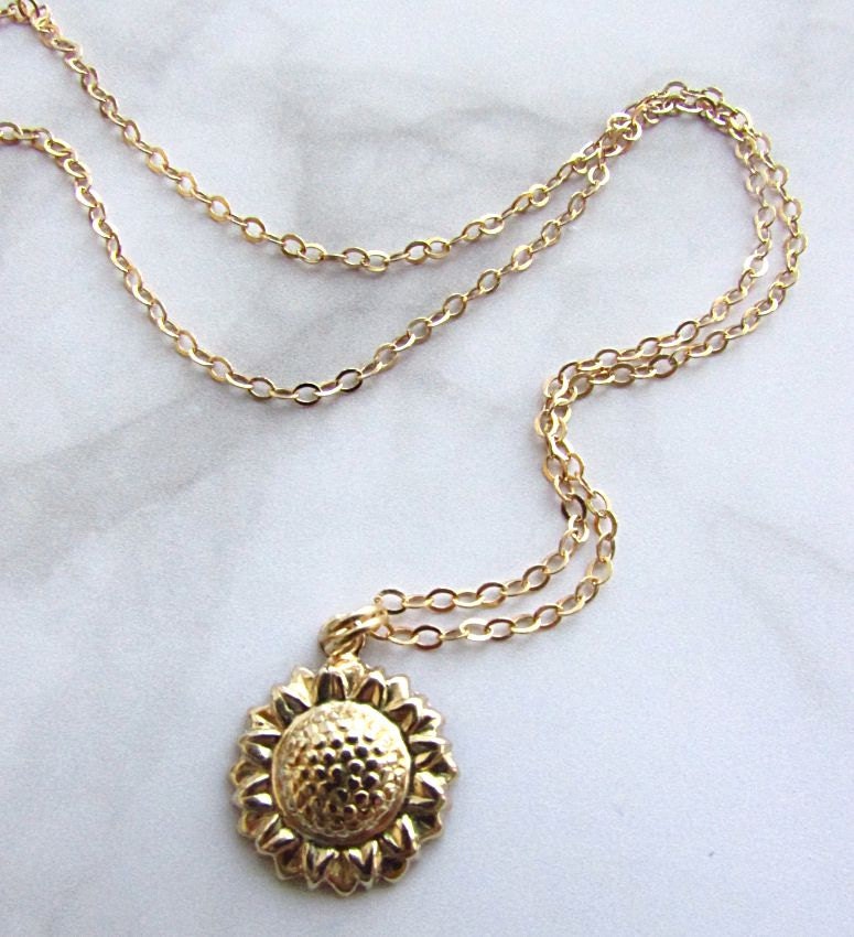 Gold Sunflower Necklace 14K Gold Filled Chain Delicate and - Etsy