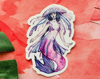 Purple Jellyfish Mermaid Matte Vinyl Sticker