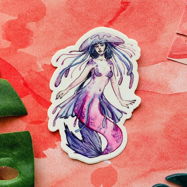 Purple Jellyfish Mermaid Matte Vinyl Sticker