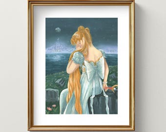 Anime Princess Giclée Print – Moon Tears, 90s Nostalgia Art