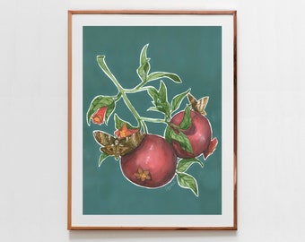 Death's Head Hawkmoth and Pomegranates Art Print
