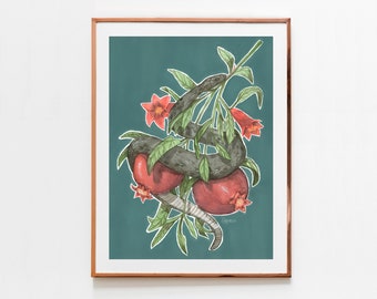 Snake and Pomegranates Art Print